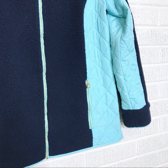 Sail To Sable Small Blue Colorblock Sherpa Zip Front Jacket Quilted Cozy Lounge - Picture 4 of 7